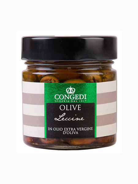 Pitted Green Olives "Leccine" in brine, Olearia Congedi