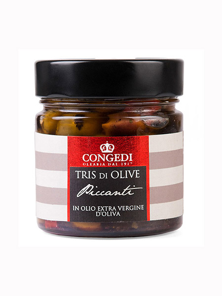 Pitted Spicy Mixed Olives in brine, Olearia Congedi